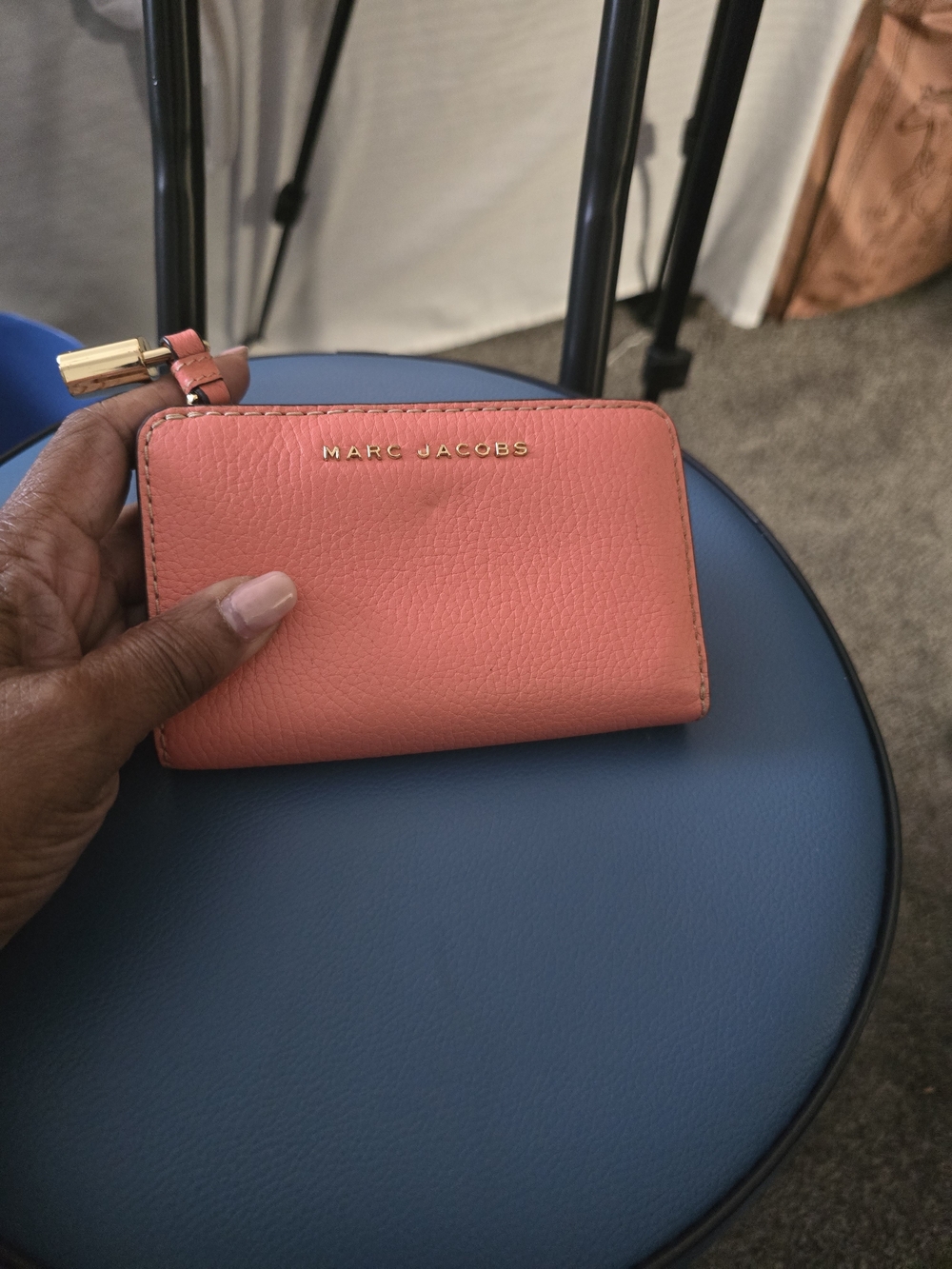 Marc Jacobs Coral Zip-Around Card Wallet with Gold Logo